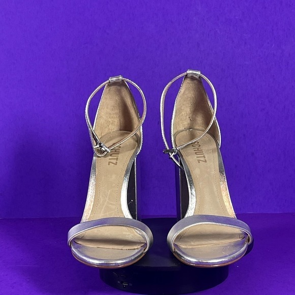 SCHUTZ Women's Candy LEE Metallic Leather Block Heel Sandals Shoe Size 8-NEW - Picture 2 of 7
